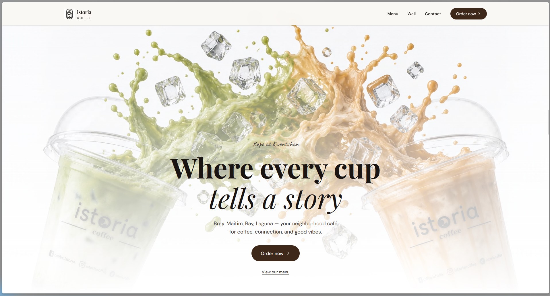 Istoria Coffee website homepage and Freedom Wall guestbook