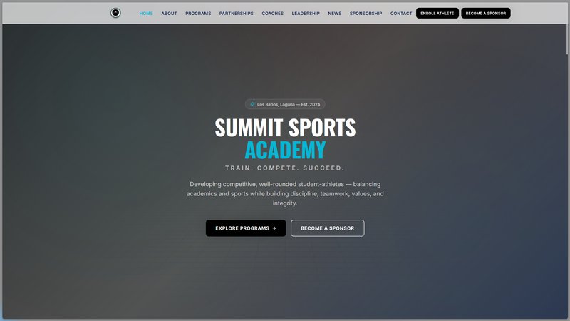 Summit Sports Academy website homepage hero section